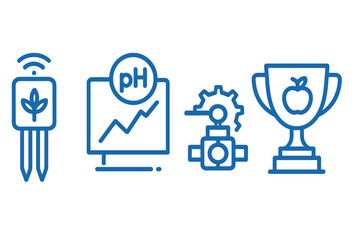 Orchard-IoT icons linking sensor, chart, valve, and trophy
