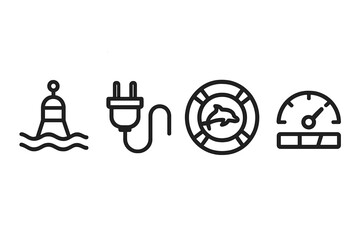 Fototapeta premium Wave-power icons joining buoy, plug, wildlife ring, and meter
