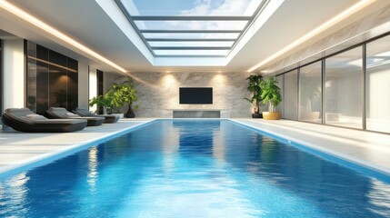 Luxurious Indoor Pool, Modern Home, Skylight, Relaxation