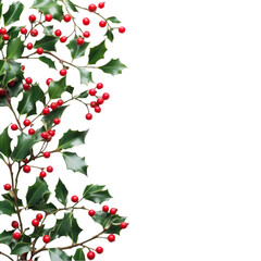 Holly branch with red berries on black background festive winter design