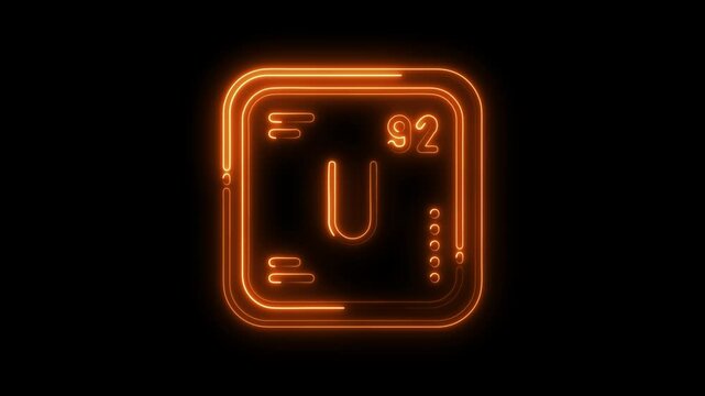 Glowing uranium element symbol animation with atomic number on dark background