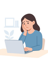 Woman upset reading work email on laptop illustration