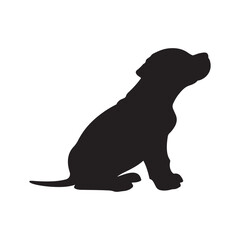 Fototapeta premium Puppy pitbull sitting silhouette vector flat illustration design