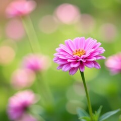 Fototapeta premium A single pink flower, peaceful garden nook Soft light highlights the petals , background, blossom