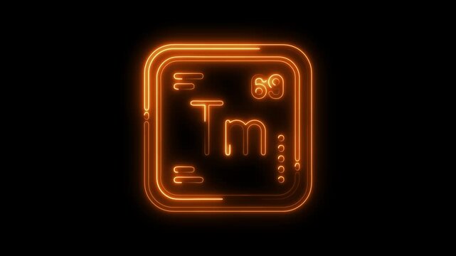 Glowing neon element thulium periodic table representation on dark background for scientific visualizations