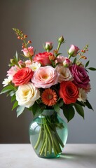 Elegant floral arrangement, vibrant blooms in a vase , romantic, gerbera, arrangement