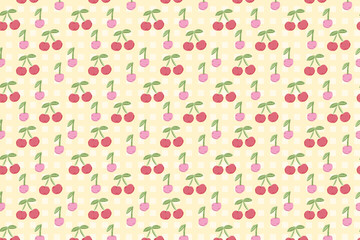 Seamless vector pattern with hand-drawn red cherries – summer fruit background for fabric, wallpaper, and digital projects