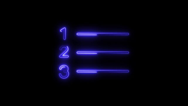 Neon numbered list glowing animation modern business presentation template infographic element