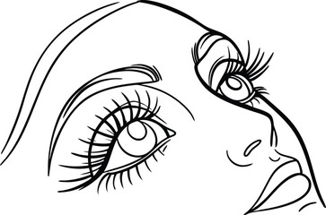 Elegant Woman Face Sketch With Long Eyelashes In Minimalist Line Art Style