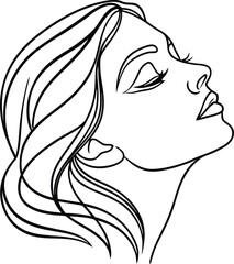 Elegant Woman Minimalist Line Art Illustration With Flowing Hair And Facial Profile