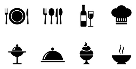 Restaurant dining food and drink menu icons set art
