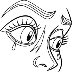 Minimalist Crying Eyes Vector Illustration Graphic Art Black And White Lineart