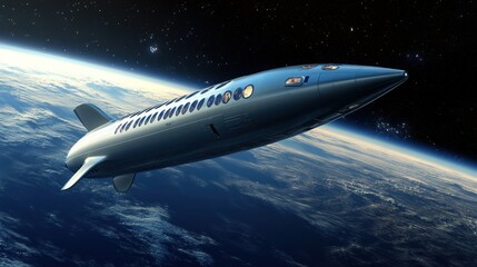 Fototapeta premium Giant interplanetary explorers orbiting Earth, and aerodynamic designs background wallpaper AI generated image