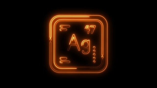 Silver element periodic table symbol animation glowing orange neon on black background
