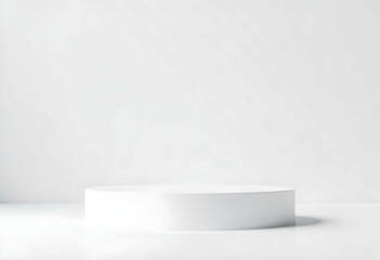 Minimal 3D-rendered concrete cylinder podium on white background, soft lighting, clean and modern composition for branding or product placement