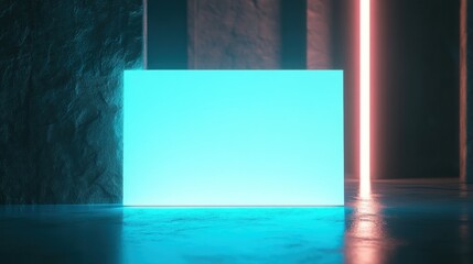 The wedding invitation features a blank white card illuminated by neon lights. background wallpaper AI generated image