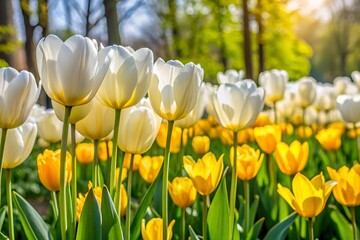 Obraz premium White and Yellow Tulips in Spring Garden