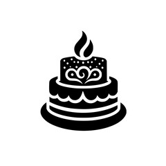 Black and White Birthday Cake Silhouette Icon