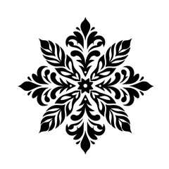 Elegant Black Floral Mandala Ornament on White Background