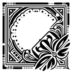 Elegant Black and White Floral Frame with Empty Space