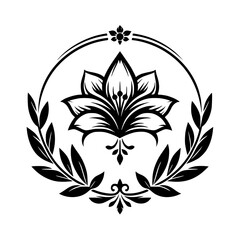 Floral Crest: Elegant Black and White Design Element