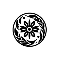 Floral Mandala Vector Illustration: Minimalist Black and White Design
