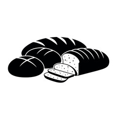 Assortment of Breads Black and White Icon Illustration