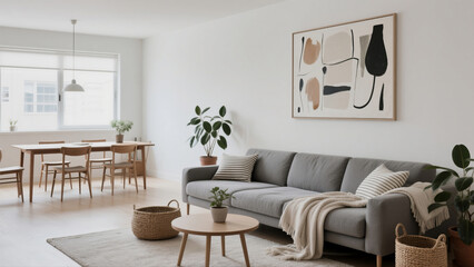 Fototapeta premium Cozy Minimalist Living Room Design A Modern Space with Neutral Tones