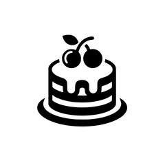 Minimalist Cake Icon with Cherries, Black & White Design