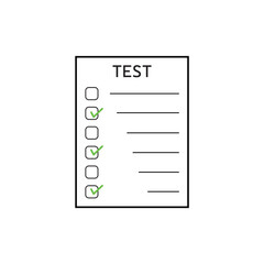 Test paper, exam, or survey concept illustration. Test result paper outline icon. Exam line icon, outline vector sign, linear style pictogram isolated on white background. Eps file 32.
