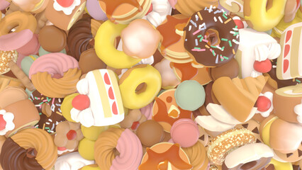 大量に積まれたスイーツ