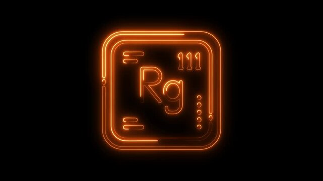 Roentgenium chemical element symbol glowing neon style on black background animation