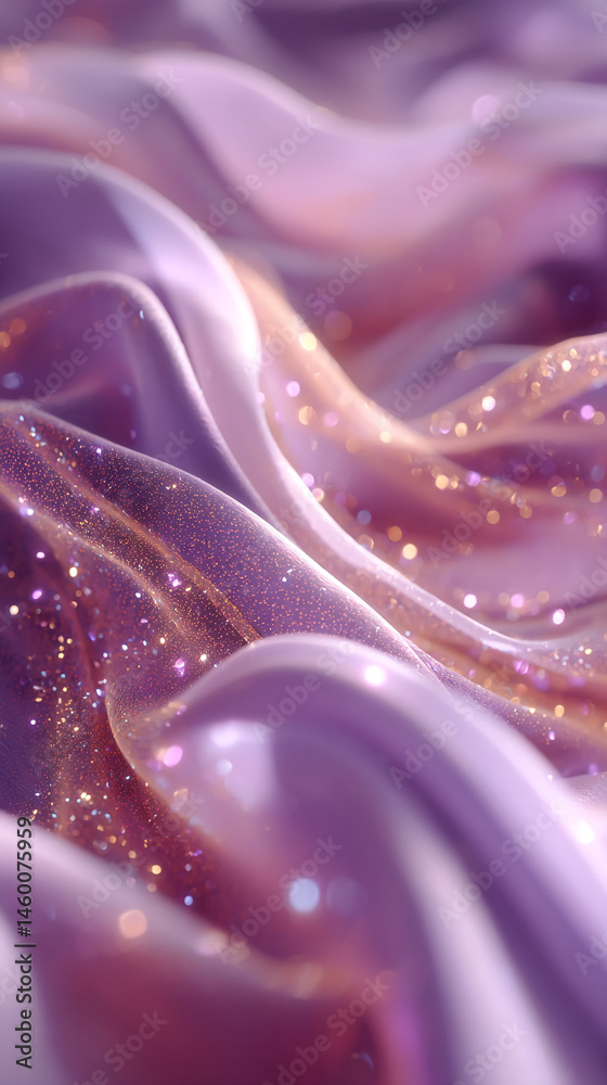 Poster close-up of lilac fabric texture with gold glitter, creating a luxurious and elegant appearance, sho
