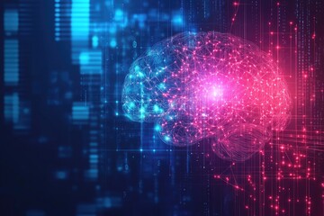 Fototapeta premium Abstract representation of a brain in a digital network background.