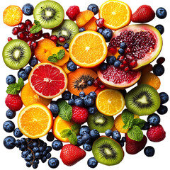 Pile of Fruit and Berries Isolated on Transparent Background