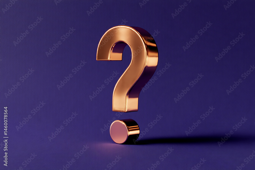 Aufkleber Copper question mark on purple textured background Mockup Free space for text or logo Design element for website or banner