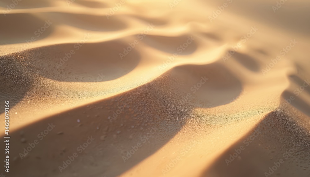Poster close-up photo sand dunes wavy pattern under sunlight. beige, brown tones create soft textures. dese