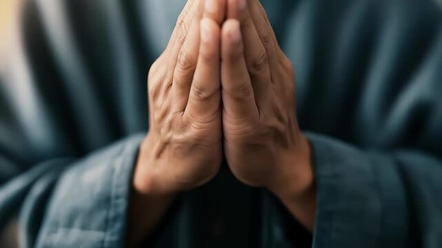Human palms pressed together, symbolizing deep spiritual connection and reverent prayer across diverse religious traditions, conveying inner peace and contemplative mindfulness