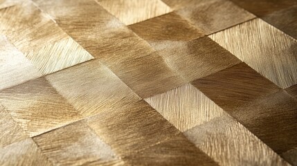 Close up view of golden geometric patterned tiles.
