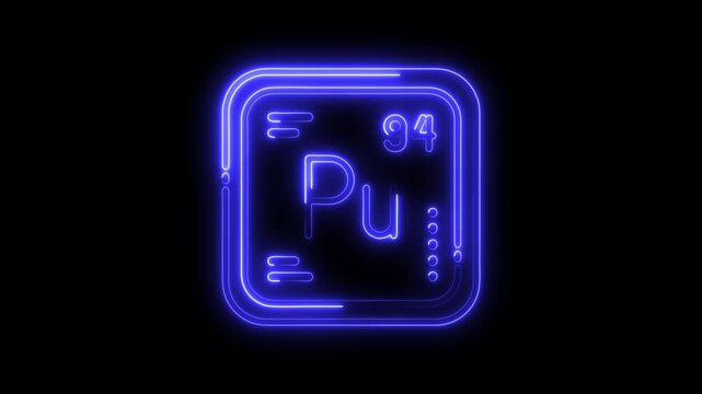 Neon plutonium element glowing on black background chemical element symbol