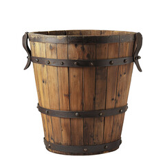 Fototapeta premium Rustic timber container with metal hoops and handle hardware item