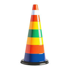 Colorful striped plastic cone with black base on plain setting