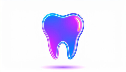 High-tech dentist tooth symbol in hologram style digital neon effect, floating on white. Dental care