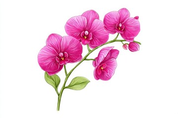 Obraz premium Vibrant Pink Orchid Sketch - Delicate pink orchid branch, symbolizing beauty, elegance, purity, luxury, and serenity
