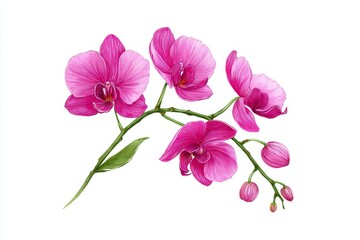 Vibrant Pink Orchid Sketch - Delicate pink orchid branch, symbolizing beauty, elegance, purity, strength, and serenity. Perfect for floral design, greeting cards, or home decor