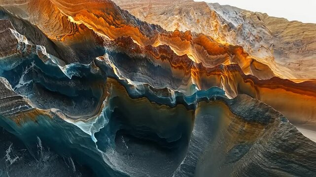 Abstract Mountainscape with Rich Texture and Contrasting Colors Creates Visual Depth