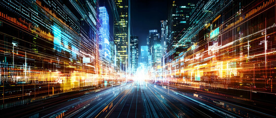 Obraz premium Dynamic City Night Lights At Night