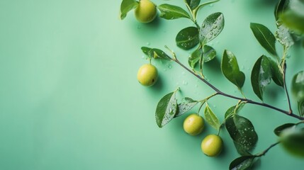 Fresh lemon branch against pastel background for organic citrus health food wellness garden theme