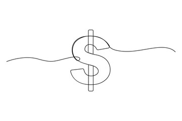 Obraz premium Minimal One Line Dollar Sign Vector – Continuous Line Money Symbol for Finance and Business
