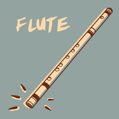 Vintage-style illustration of a wooden flute in warm tones. Ideal for music-related designs, educational materials, or nostalgic creative projects with a retro aesthetic.